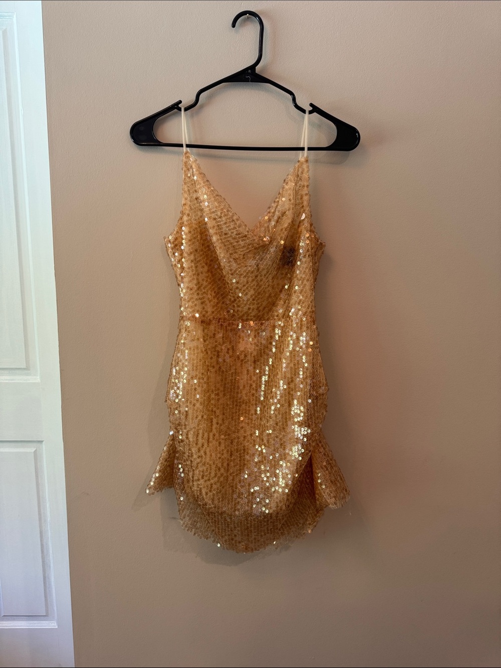 Gold Sequin Mini Dress with Cowl Neck